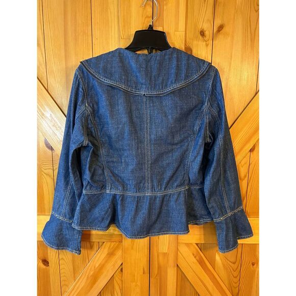 Vtg LIVE A LITTLE Full Zip Denim Jacket Ruffled Wide Collar Size Large (5174) - Picture 6 of 6